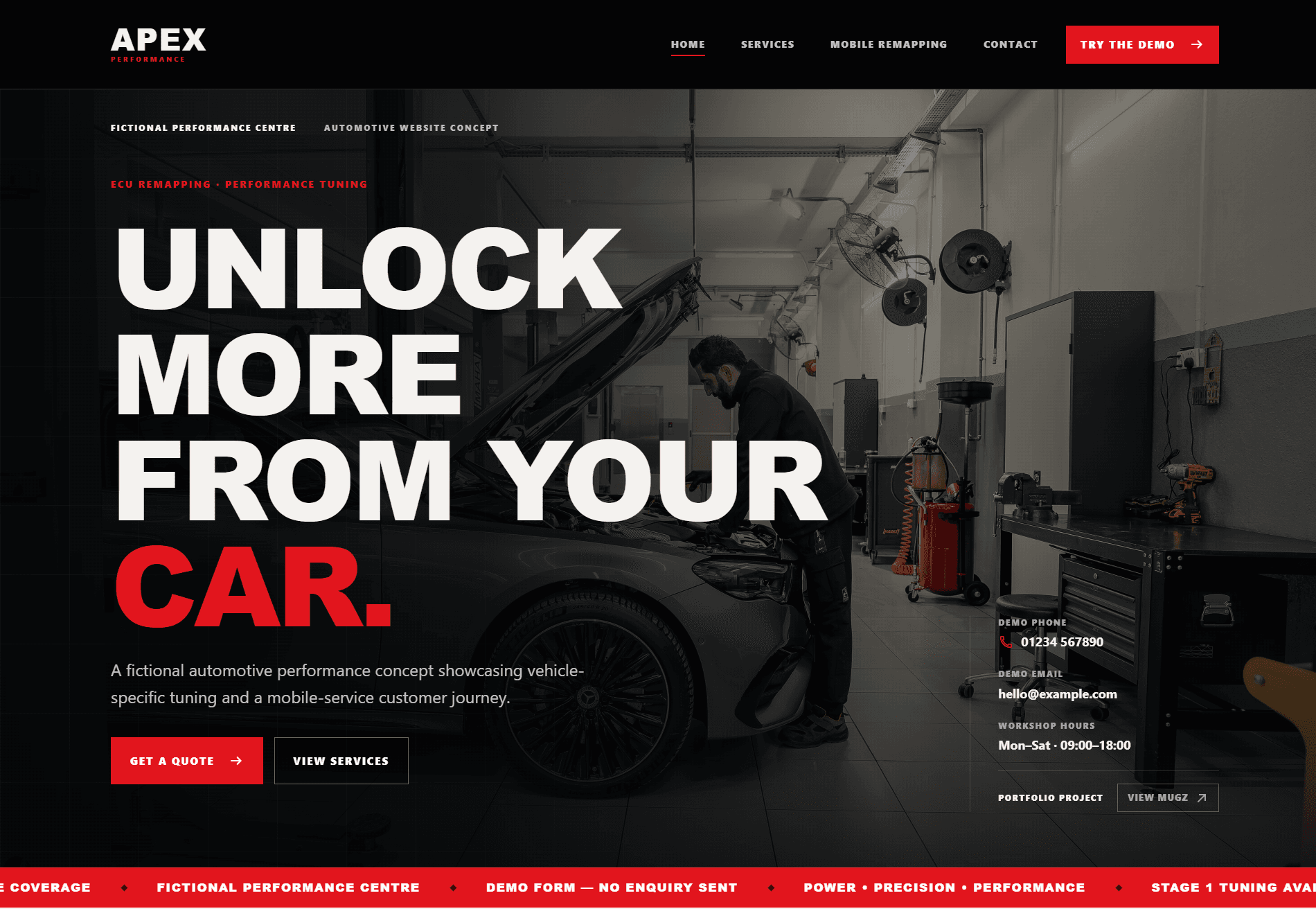 Automotive performance website concept preview